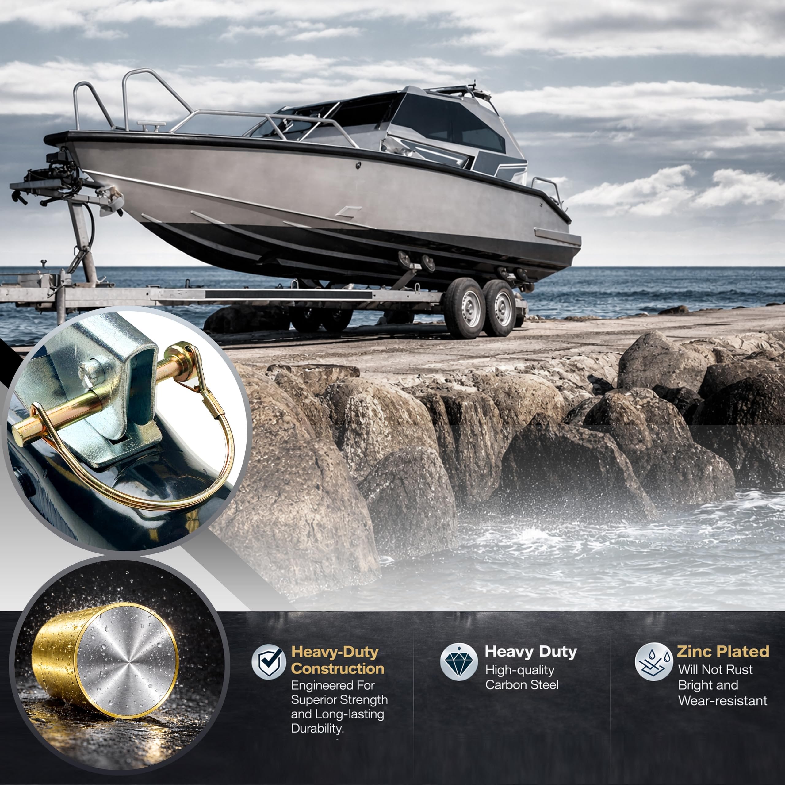 Wellmax 12-Pack Trailer Hitch Pin Assortment, 1/4" and 5/16" Diameter, Square and Arch Wire Lock Pins, Zinc-Plated Carbon Steel Safety Pins for PTO, Farm, Mower, and Boat Trailer Couplers