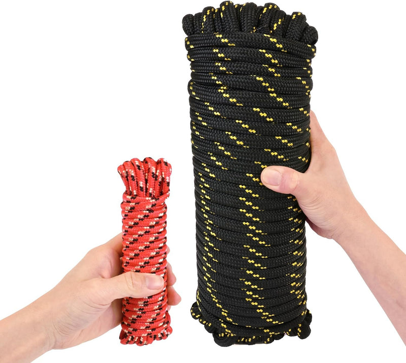 Wellmax Diamond Braid Nylon Rope, 1/2 in X 100 Foot with UV Protection and Weather Resistance, Black