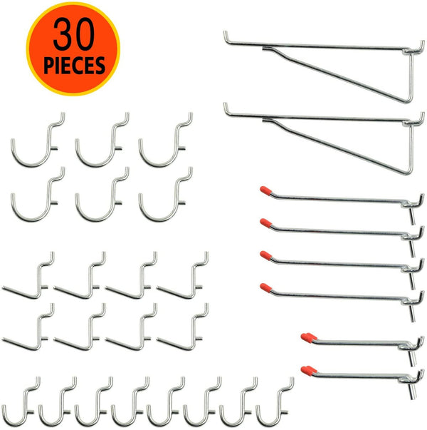 Wellmax 30pc Heavy Duty Pegboard hooks Set, Peg Board Hook Assortment and Accessories for tools, crafts, peg boards and pegs attachments. Fits 1/4 inch Peg Holes