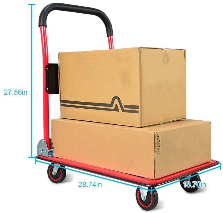 Push Cart Dolly by Wellmax, Moving Platform Hand Truck, Foldable for Easy Storage and 360 Degree Swivel Wheels with 660lb Weight Capacity, Yellow Color