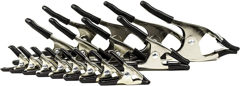 Wellmax 16PC Metal Spring Clamps Set, Heavy Duty Clips for Clamp Woodworking and Backdrops, 8pc 2 inch, 4pc 4 inch and 4pc 6 inch