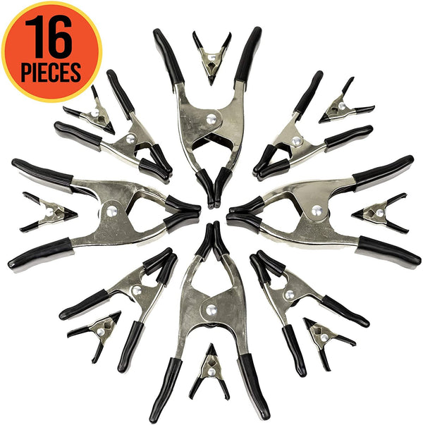 Wellmax 16PC Metal Spring Clamps Set, Heavy Duty Clips for Clamp Woodworking and Backdrops, 8pc 2 inch, 4pc 4 inch and 4pc 6 inch