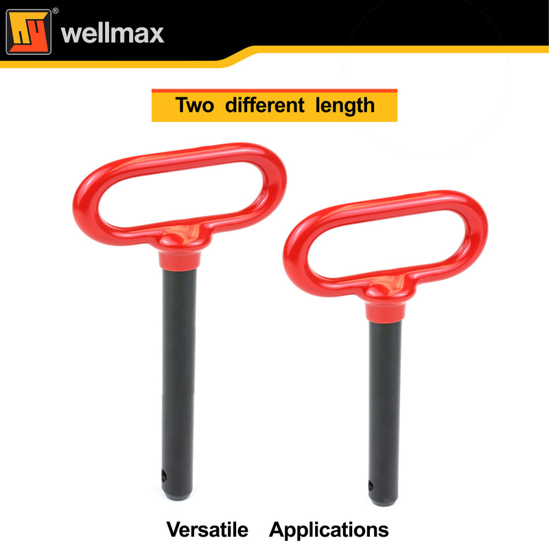 Wellmax 2PC 5/8" Diameter Trailer Hitch Pin Set - 4" and 5-1/2" Shank, with 4 Clips and Rubber-Coated Vinyl Grip, Zinc-Plated, fits 2" Receivers