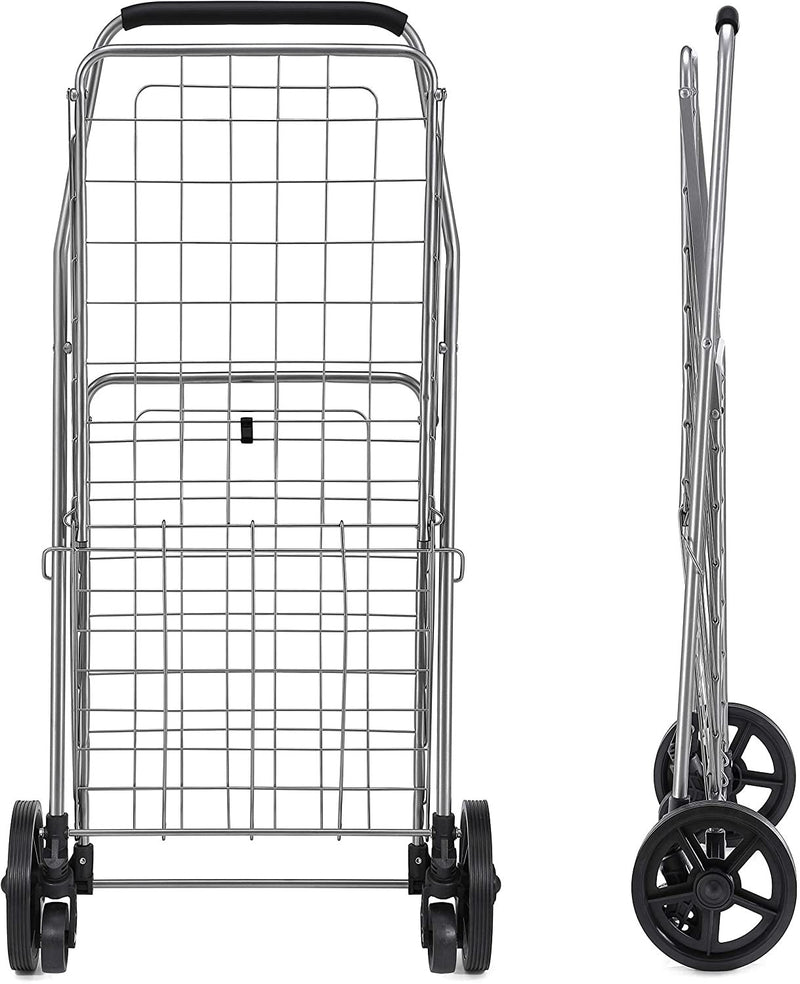 Wellmax WM99024S Grocery Utility Shopping Cart, Easily Collapsible and Portable to Save Space and Heavy Duty, Light Weight Trolley with Rolling Swivel Wheels