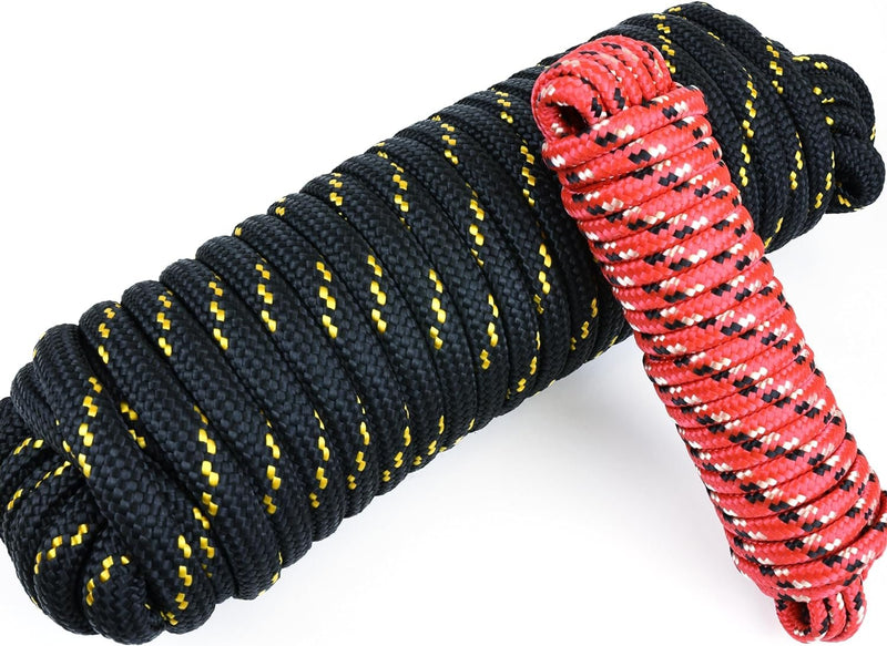 Wellmax Diamond Braid Nylon Rope, 1/2 in X 50 Foot with UV Protection and Weather Resistance, Black