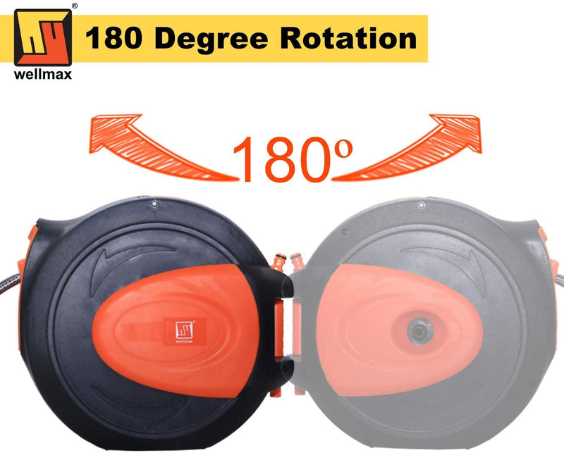 Wellmax Retractable Water Hose Reel with Wall Mount, Flexible Garden Hoses Expandable Up to 65ft + 7ft Hose Connector, Kink Free and Convenient Storage