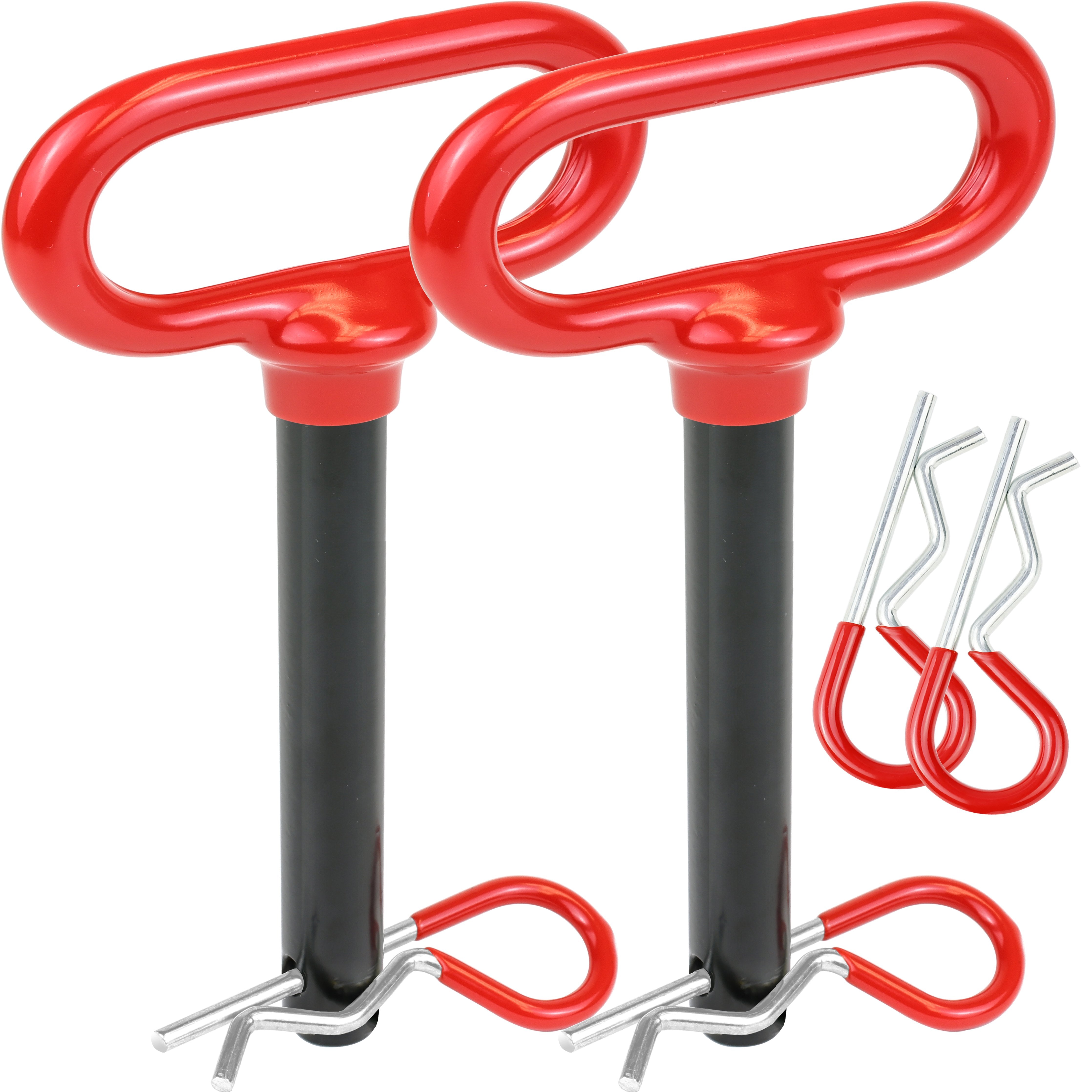 Wellmax 2-Pack 5/8" x 4-1/2" Steel Hitch Pin with 4pcs 3" R Clip, Clevis Pin Hitch with Rubber-Coated Handle, Red Color