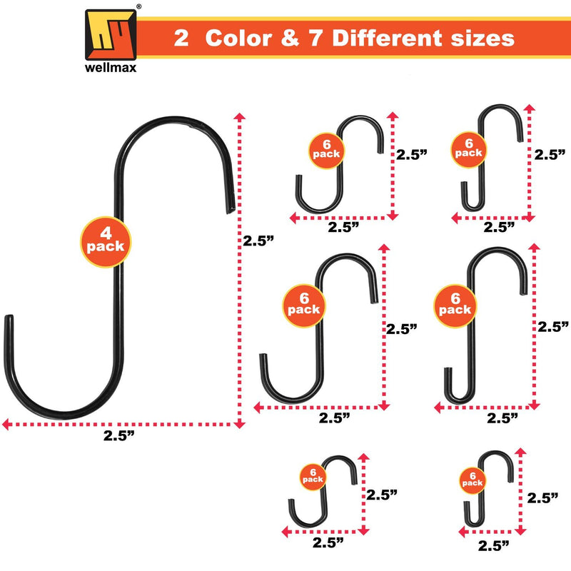 Wellmax 101pc S Hooks for Hanging, Heavy Duty S Shaped Hooks, Combination Assortment Metal S Hook Set for Hanging Plants, Closet, Kitchen, Pot Rack, and pots and Pans.
