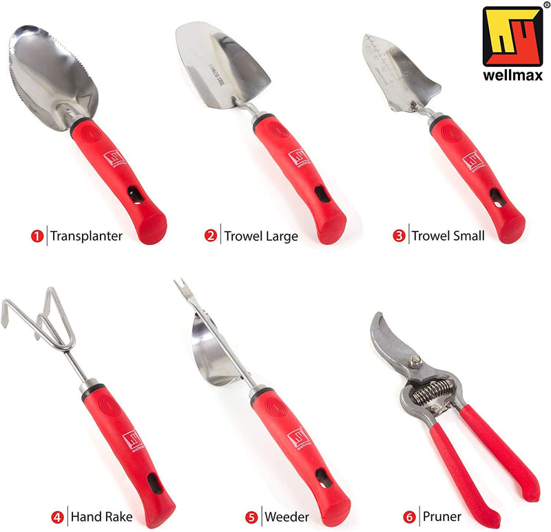 Wellmax Garden Tools Set of 12 with Gardening Gloves, Pruning Shear and 7 Piece Stainless Steel Hand Digging Tool Heavy Duty kit