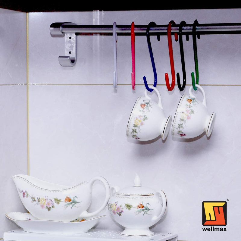 Wellmax S Hooks for Hanging, Heavy Duty S Shaped Hooks, Colored Metal S Hook Set for Hanging Plants, Closet, Kitchen, Pot Rack, and pots and Pans. 5 inches Long and 6mm Thick