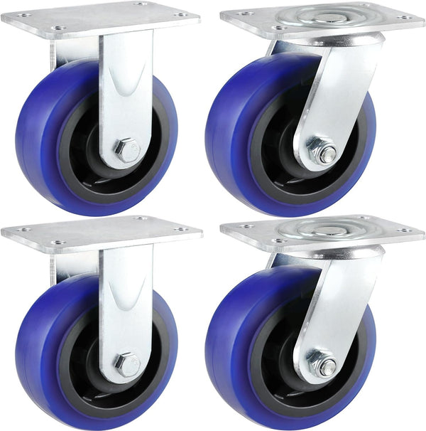Wellmax 5" Replacement Wheels for 660lb/300kg Push Cart - Silent, Heavy Duty and Durable (Set of 4, Blue)