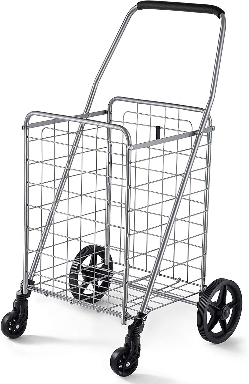 Wellmax WM99024S Grocery Utility Shopping Cart, Easily Collapsible and Portable to Save Space and Heavy Duty, Light Weight Trolley with Rolling Swivel Wheels