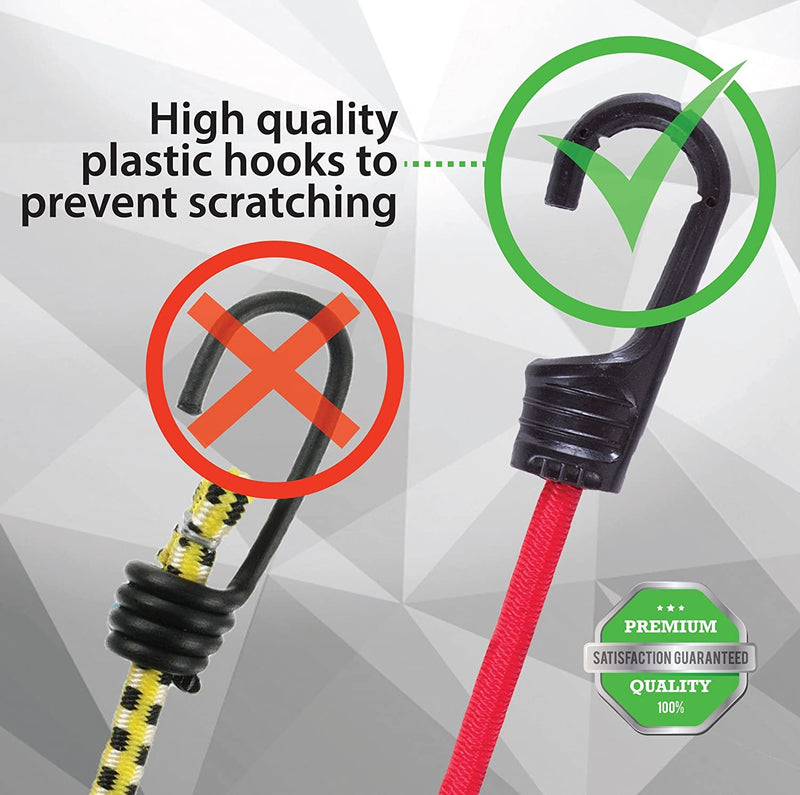 Wellmax Bungee Cords Hook Assortment Jar, 24 Piece Set with Canopy Ties Plastic Coated Metal Hooks