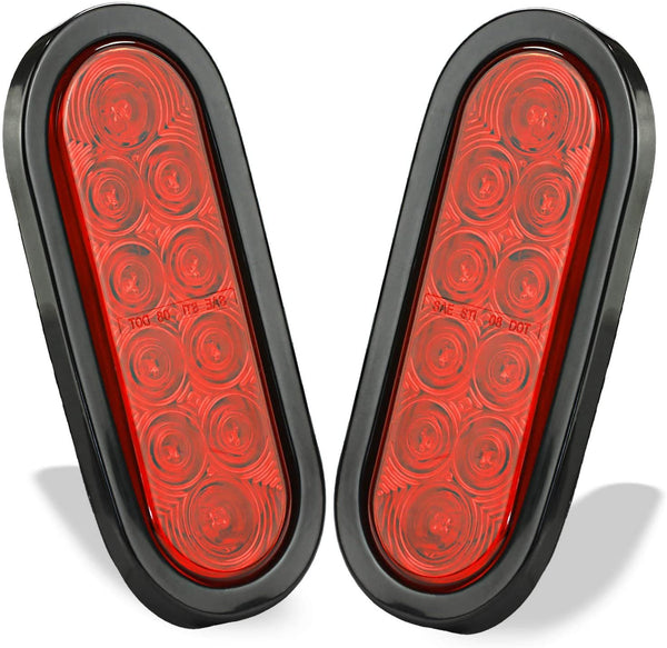 Wellmax 6 inch Oval Trailer Tail Lights, 2PC Red Oval Taillights Kit with 10 Diodes of Bright LED Power, Waterproof Submersible