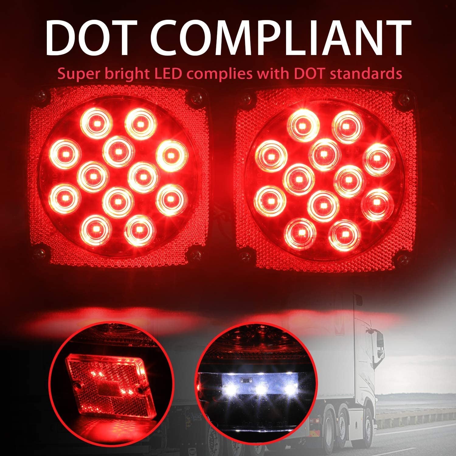 Wellmax 12V LED Submersible Trailer Lights, Left and Right Trailer Lights for Stop, Turn, and Signal Lights, for Under 80 Inch Boat Trailers, Truck, and RV