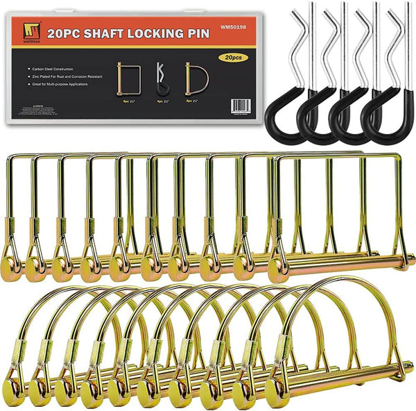 Wellmax 20 Pcs Shaft Locking Pin in 1/4 Diameter Zinc-Plated Heavy Duty Safety Pins, Bonus 4 Pcs Heavy Duty Trailer Hitch Pin for Trailer Lock and Hitch Pin Lock for Farm Lawn Garden Wagons