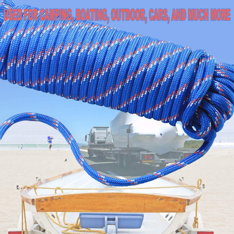 Wellmax Diamond Braid Nylon Rope, 1/2in X 100FT with Bonus 1/4in x25FT Cord UV Resistant, High Strength and Weather Resistant