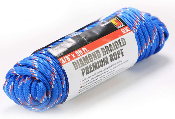 Wellmax Diamond Braid Nylon Rope – Extra Thick All Purpose Braided Flag Line Utility Line with Shock Absorption – UV Resistant, High Strength & Weather Resistant - 3/8" X 50FT