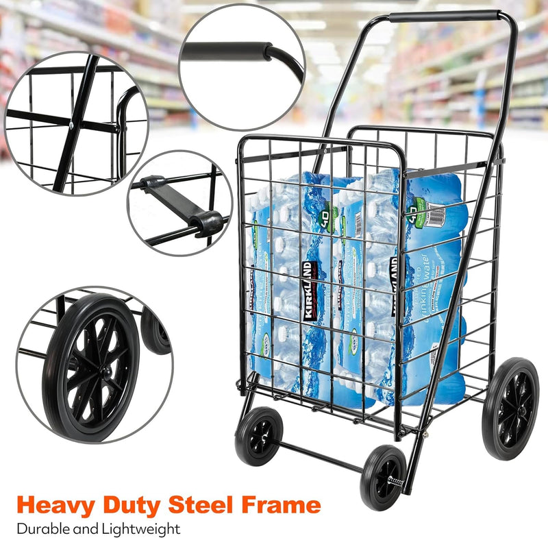 Wellmax 2-Pack Shopping Utility Cart with Stair Climber, Collapsible Folding Cart for Grocery, X-Large and Large (Black and Silver)