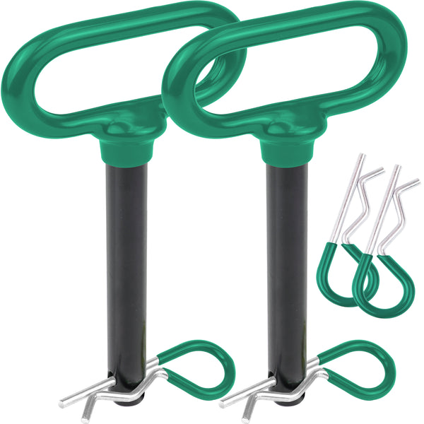 Wellmax 2-Pack 5/8" x 4-1/2" Steel Hitch Pin with 4pcs 3" R Clip, Clevis Pin Hitch with Rubber-Coated Handle, Green Color
