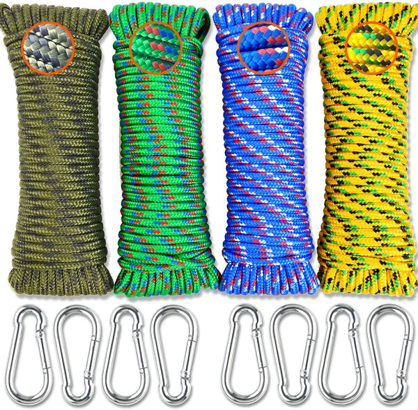 Wellmax Diamond Braided Polypropylene Rope with UV Treatment and Weather Resistant, 4 Pack 3/16 inch x 50ft Multi-Color