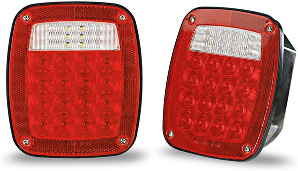 Wellmax 12V 2PC Universal LED Trailer Tail Lights, Brake, Stop, Backup, Reverse, Turn Signal with 38 Red, White LEDs