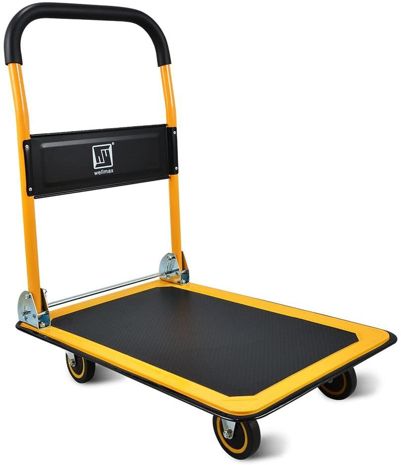 Push Cart Dolly by Wellmax, Moving Platform Hand Truck, Foldable for Easy Storage and 360 Degree Swivel Wheels with 660lb Weight Capacity, Yellow Color