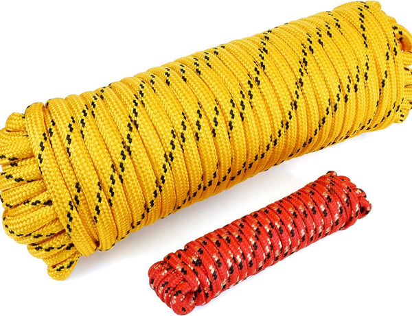 Wellmax Diamond Braid Nylon Rope, 1/2 in X 100 Foot with UV Protection and Weather Resistance, Yellow