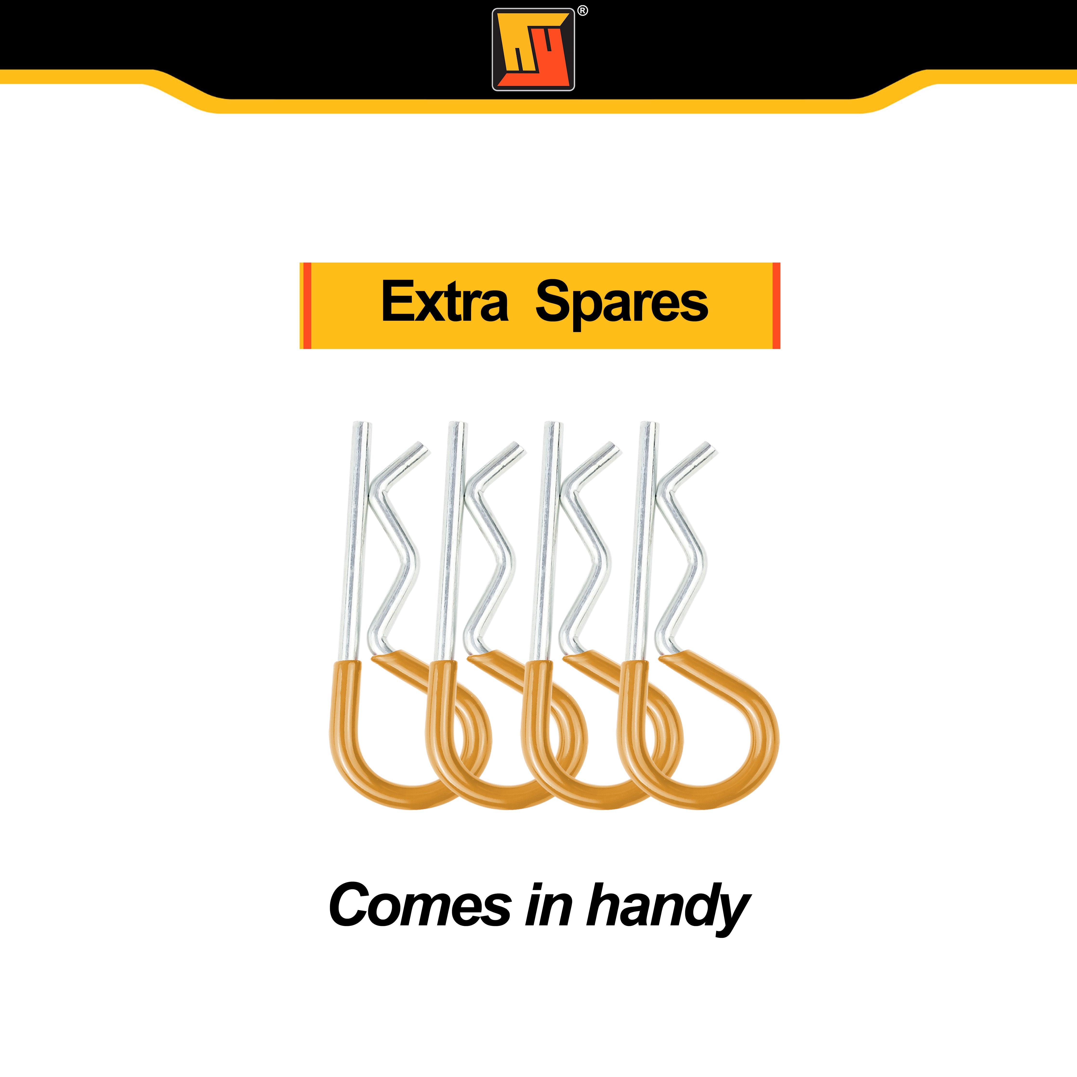 Wellmax 2-Pack 5/8" x 4-1/2" Steel Hitch Pin with 4pcs 3" R Clip, Clevis Pin Hitch with Rubber-Coated Handle, Yellow-Brown Color