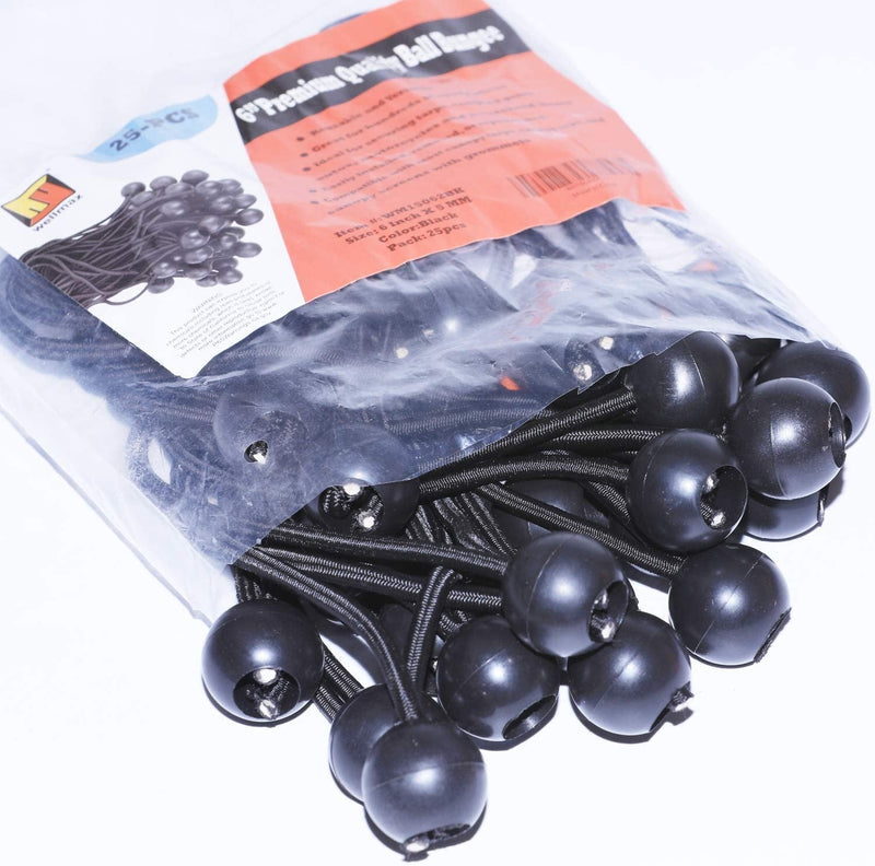 6 inch 50 Piece Heavy Duty 5mm Ball Bungee Canopy Cord By Wellmax, Black Color