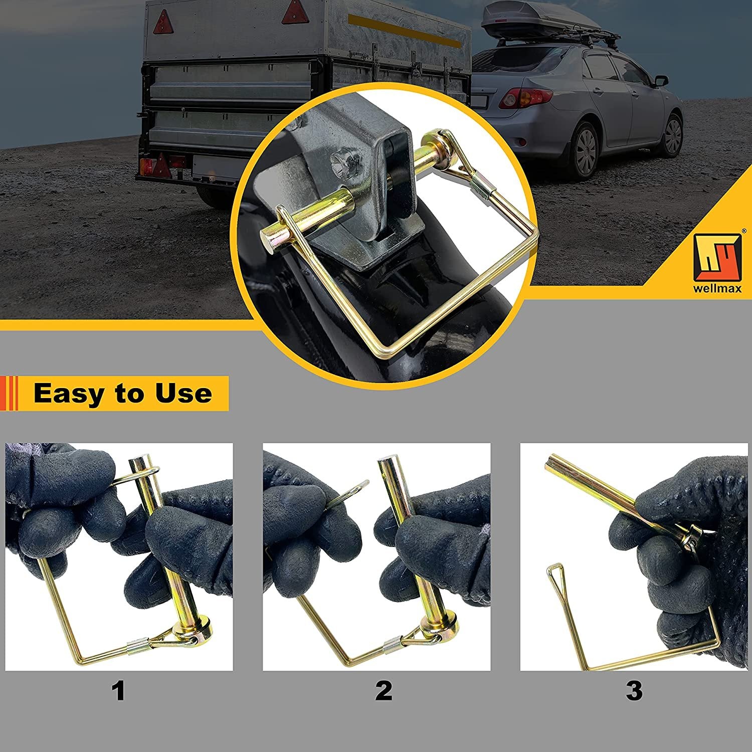 Wellmax 20 Pcs Shaft Locking Pin in 1/4", 5/16" and 3/8" Diameter Zinc-Plated Heavy Duty Safety Pins, Trailer Hitch Pin for Trailer Lock and Hitch Pin Lock for Farm Lawn Garden Wagons, Gold Color