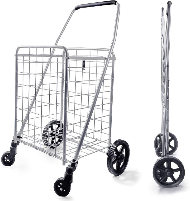 Wellmax WM99024S Grocery Utility Shopping Cart, Easily Collapsible and Portable to Save Space and Heavy Duty, Light Weight Trolley with Rolling Swivel Wheels