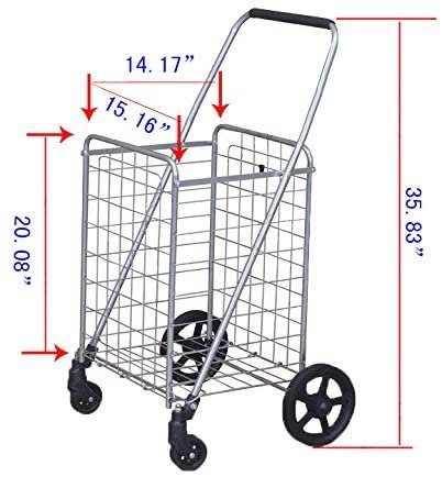 Wellmax WM99024S Grocery Utility Shopping Cart, Easily Collapsible and Portable to Save Space and Heavy Duty, Light Weight Trolley with Rolling Swivel Wheels