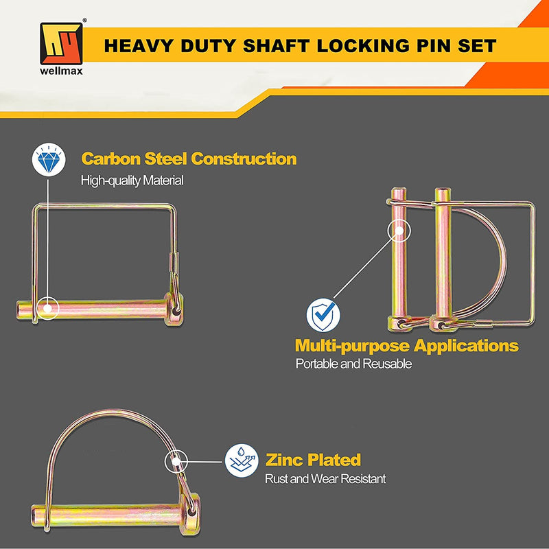 Wellmax 20 Pcs Shaft Locking Pin in 1/4", 5/16" and 3/8" Diameter Zinc-Plated Heavy Duty Safety Pins, Trailer Hitch Pin for Trailer Lock and Hitch Pin Lock for Farm Lawn Garden Wagons, Gold Color