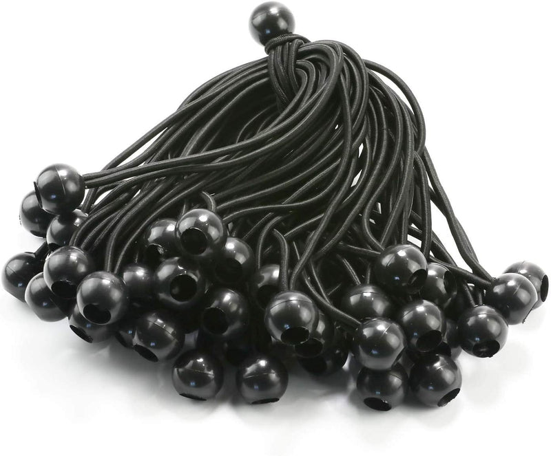 6 inch 50 Piece Heavy Duty 5mm Ball Bungee Canopy Cord By Wellmax, Black Color