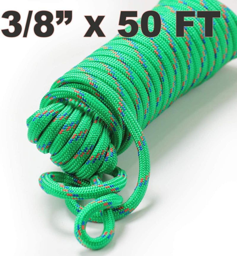Wellmax Diamond Braid Nylon Rope – Extra Thick All Purpose Braided Flag Line Utility Line with Shock Absorption – UV Resistant, High Strength & Weather Resistant - 3/8" X 50FT