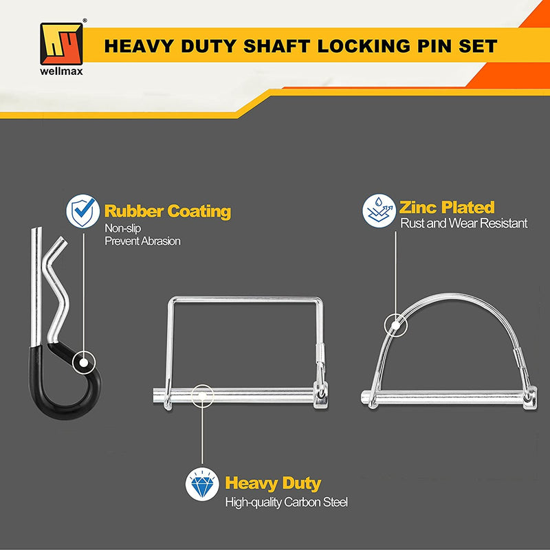 Wellmax 20 Pcs Shaft Locking Pin in 1/4 Diameter Zinc-Plated Heavy Duty Safety Pins, Bonus 4 Pcs Heavy Duty Trailer Hitch Pin for Trailer Lock and Hitch Pin Lock for Farm Lawn Garden Wagons