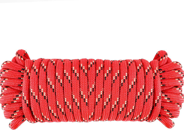 Wellmax Diamond Braid Nylon Rope, 3/8 in X 50 Foot, UV Resistant, High Strength and Weather Resistant - Red