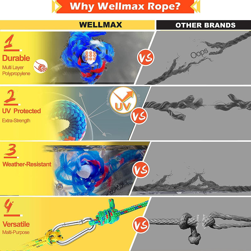 Wellmax Diamond Braided Polypropylene Rope with UV Treatment and Weather Resistant, 4 Pack 3/16 inch x 50ft Multi-Color