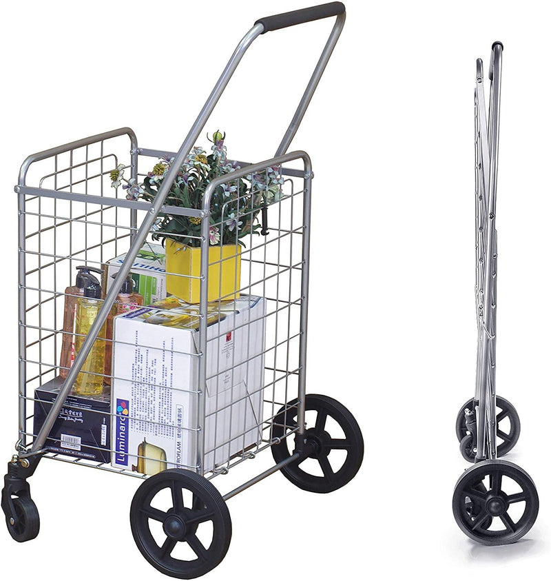 Wellmax Grocery Shopping Cart with Swivel Wheels, Foldable and Collaps