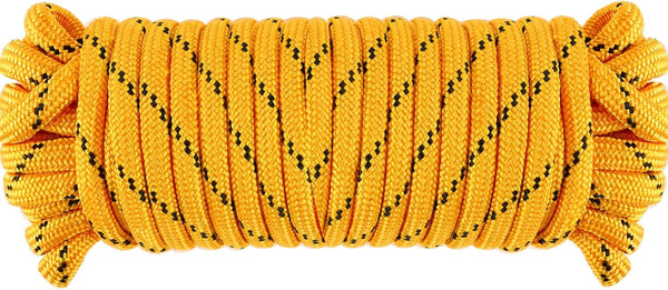 Wellmax Diamond Braid Nylon Rope, 3/8 in X 50 Foot, UV Resistant, High Strength and Weather Resistant - Yellow