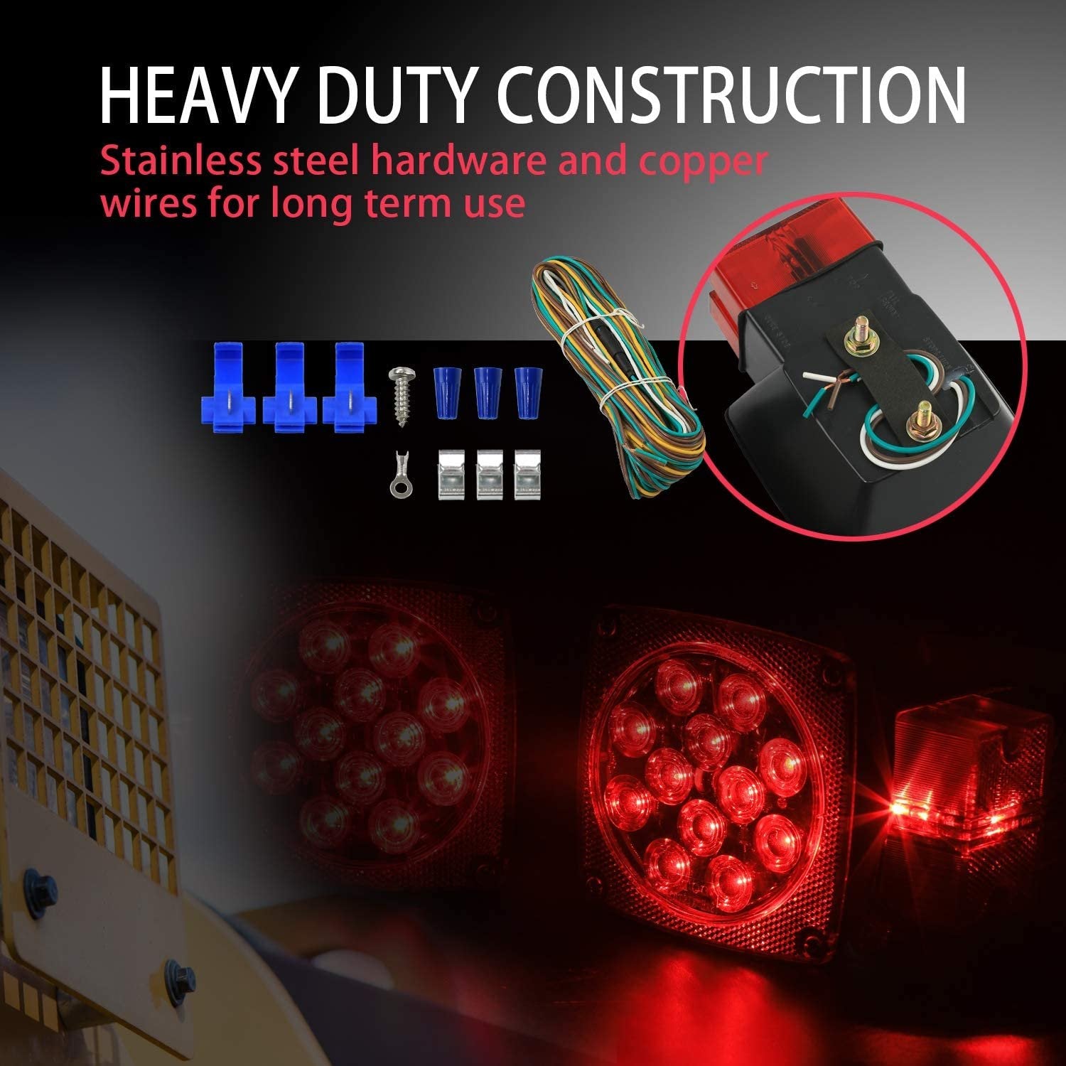 Wellmax 12V LED Trailer Lights Kit, Submersible Tail Lights for RV, Marine, Boat, Trailer Over 80 inches