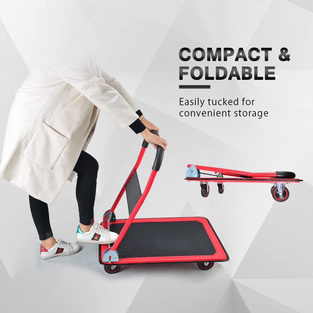 Push Cart Dolly by Wellmax, Moving Platform Hand Truck, Foldable for Easy Storage and 360 Degree Swivel Wheels with 660lb Weight Capacity, Yellow Color