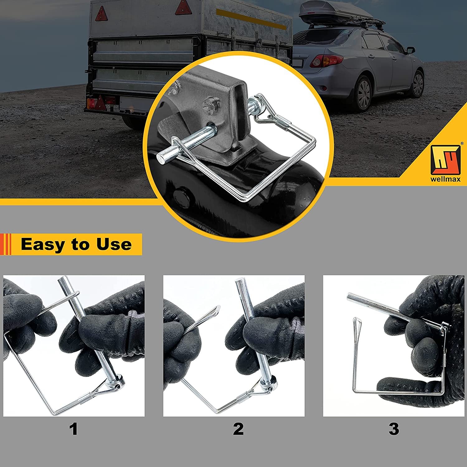 Wellmax 20 Pcs Shaft Locking Pin in 1/4 Diameter Zinc-Plated Heavy Duty Safety Pins, Bonus 4 Pcs Heavy Duty Trailer Hitch Pin for Trailer Lock and Hitch Pin Lock for Farm Lawn Garden Wagons