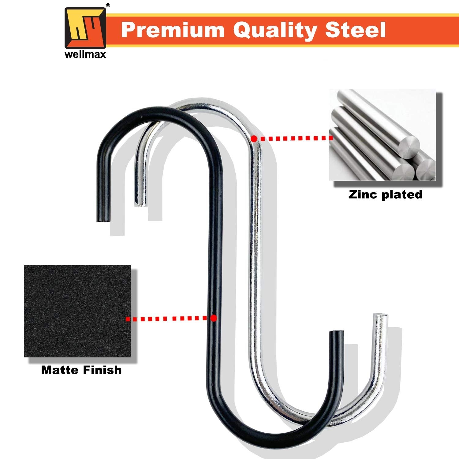 Wellmax 101pc S Hooks for Hanging, Heavy Duty S Shaped Hooks, Combination Assortment Metal S Hook Set for Hanging Plants, Closet, Kitchen, Pot Rack, and pots and Pans.