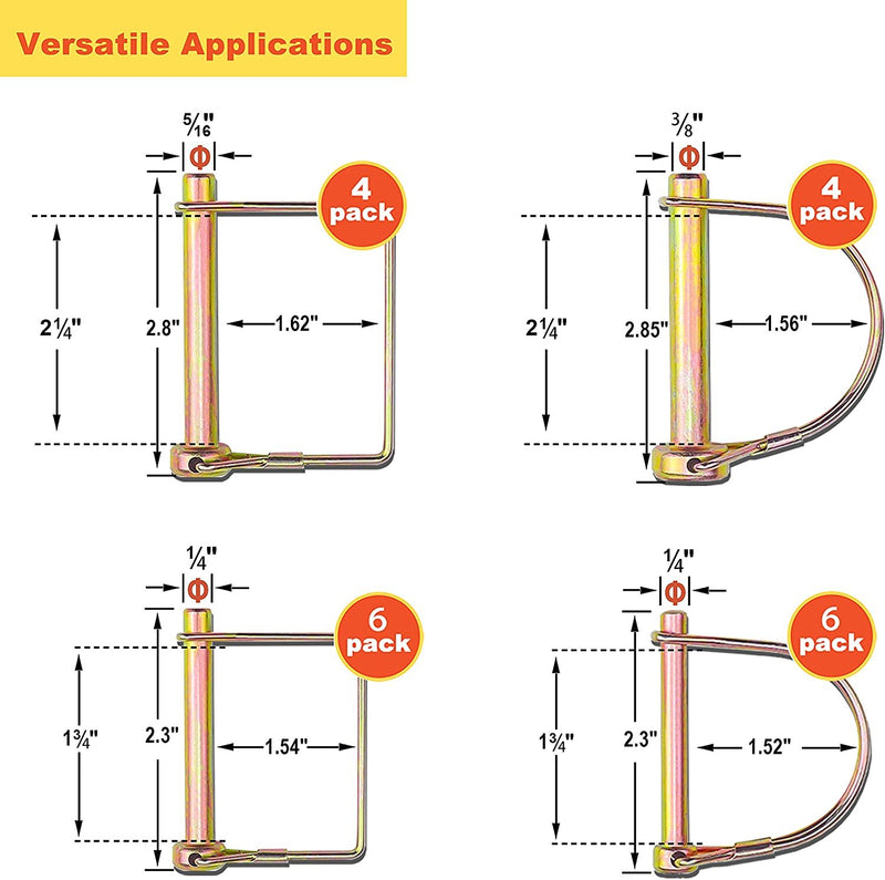 Wellmax 20 Pcs Shaft Locking Pin in 1/4", 5/16" and 3/8" Diameter Zinc-Plated Heavy Duty Safety Pins, Trailer Hitch Pin for Trailer Lock and Hitch Pin Lock for Farm Lawn Garden Wagons, Gold Color