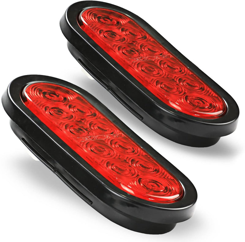 Wellmax 6 inch Oval Trailer Tail Lights, 2PC Red Oval Taillights Kit with 10 Diodes of Bright LED Power, Waterproof Submersible