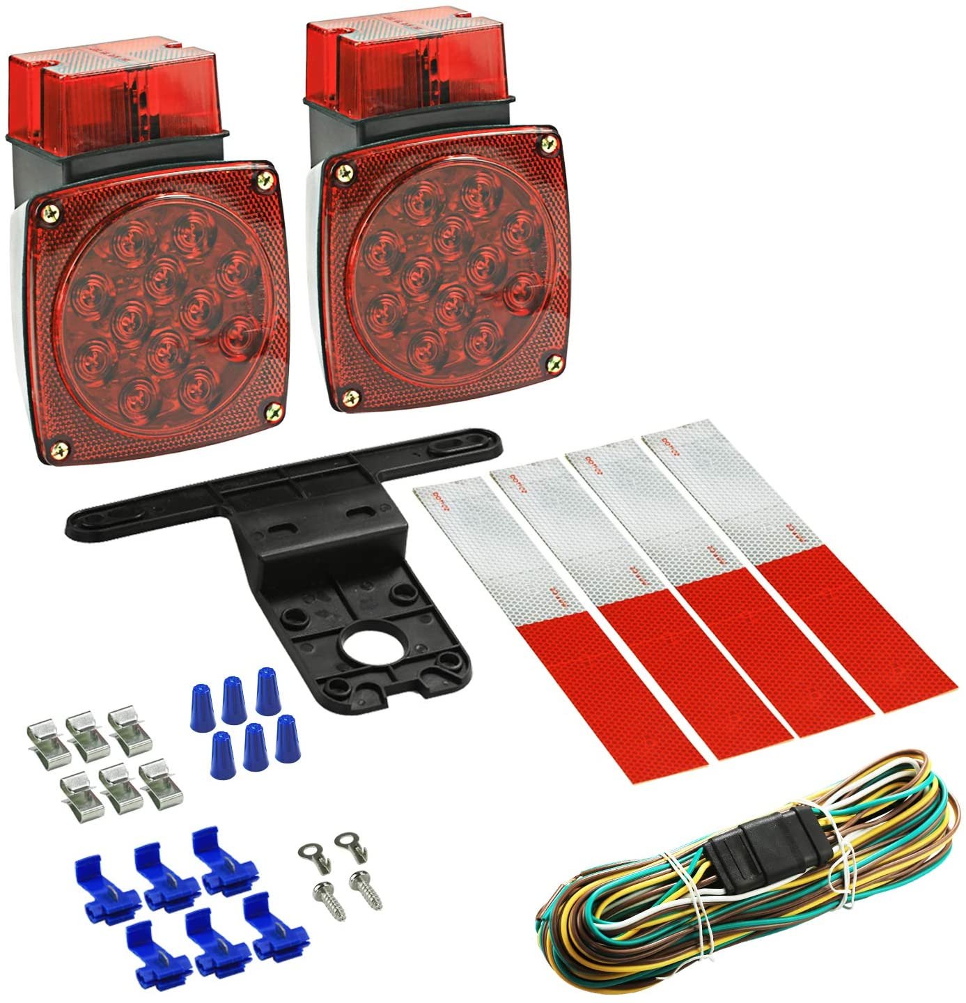Wellmax 12V LED Trailer Lights Kit, Submersible Tail Lights for RV, Marine, Boat, Trailer Over 80 inches